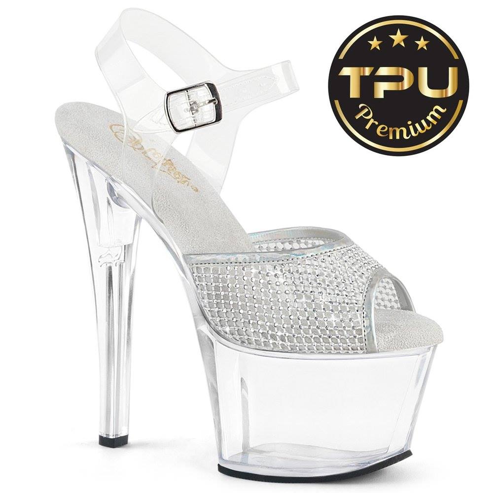 Pleaser - SKY308PREMRSNT Sandaal met enkelband - Transparant/Zilverkleurig Product image